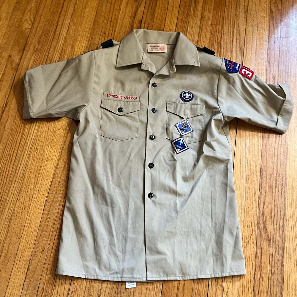 Boy Scouts Button Shirt Youth Boys Large Beige Brown